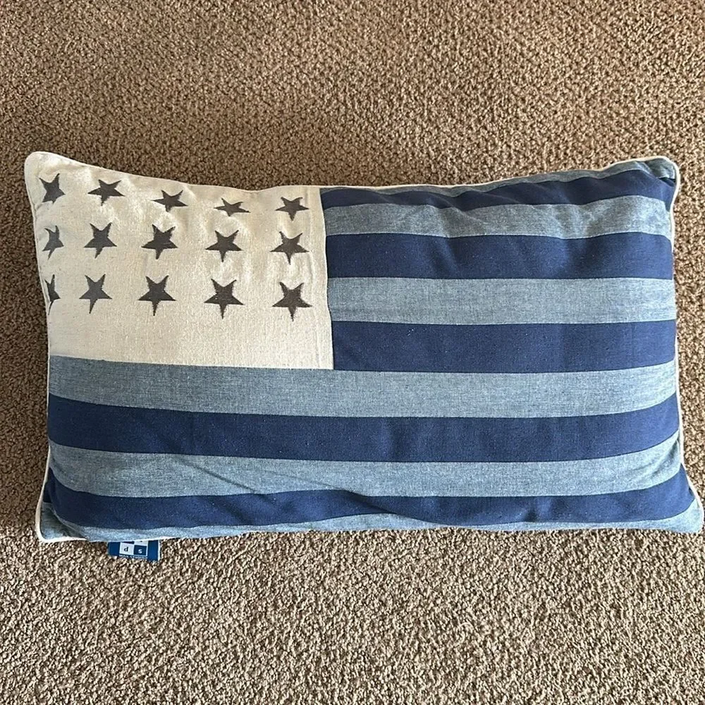 Max Studio Set of 2 Flag Design Throw Pillows Blue Silver Ivory Size 23” x 13”